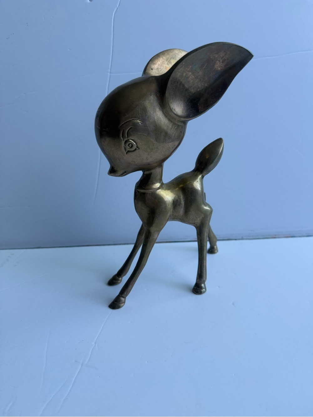 Vintage Brass Mid Century Collectible Bambi Deer Fawn Statue Figurine 8"